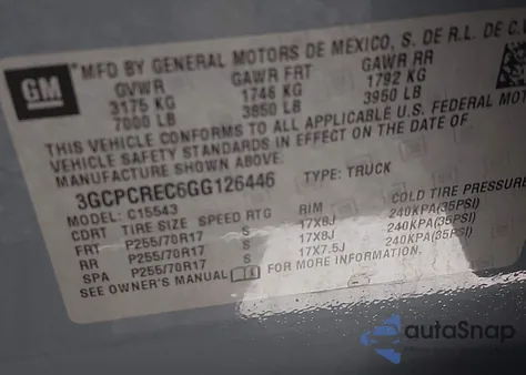 2016 Chevrolet Silverado 1500 1Lt from USA, damaged, VIN 3GCPCREC6GG126446